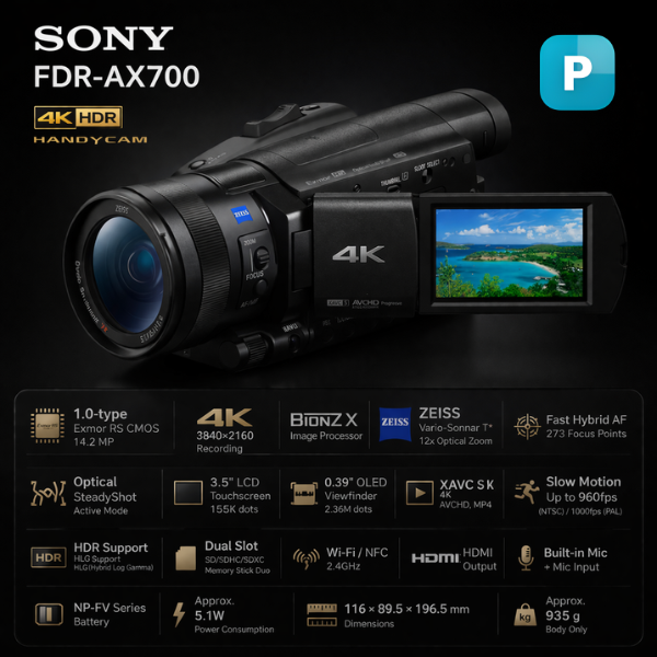 Gallery Image for Sony FDR-AX700 4K HDR Camcorder Camera Review Specifications